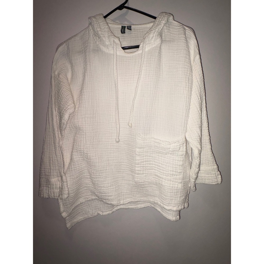 Shannon Passero 100% Cotton Gauze Hoodie Texture Beach Cover Up Top White